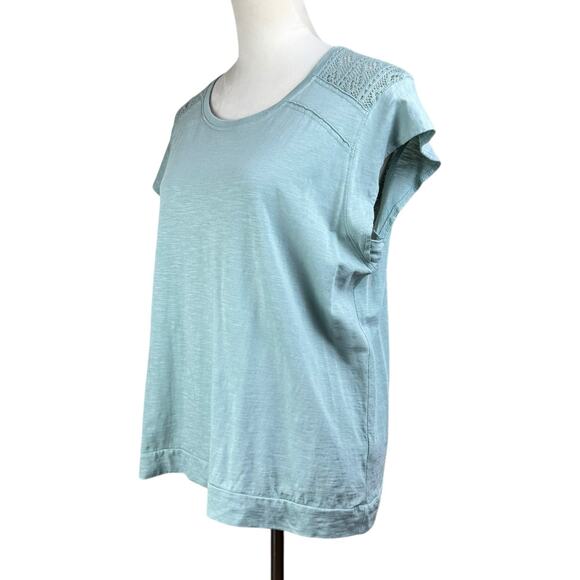 Kuhl Shilo Light Blue Crochet Shoulder Short Cap Sleeve Round Neckline Soft Top - Picture 3 of 12